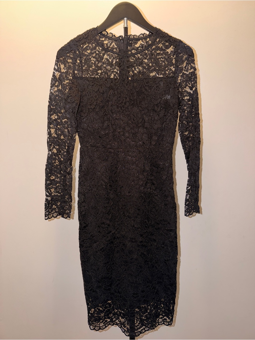 Black Lace Cocktail Dress | Long Sleeve | Illusion Neckline